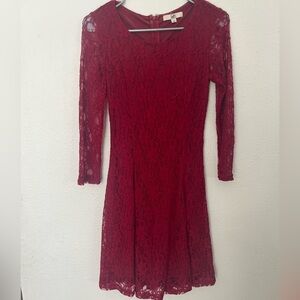 Ya Los Angeles Burgundy Lace Long Sleeve Dress